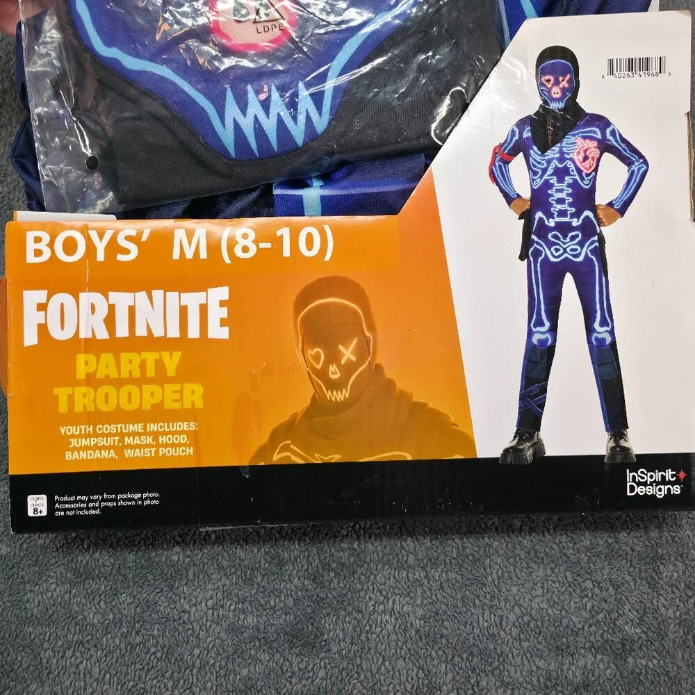 Fortnite Party Trooper Costume Boys M 8-10 5pc Set
